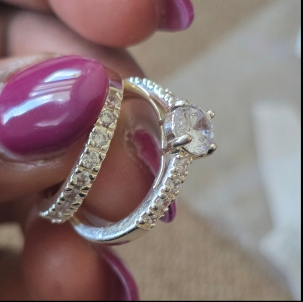 Macy's Women Bridal Set Engagemeng Ring  Sz 8 New Cubic Sterling Silver New - Picture 2 of 10